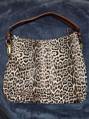 Leopard Print Leather Shoulder Bag with Brown Strap